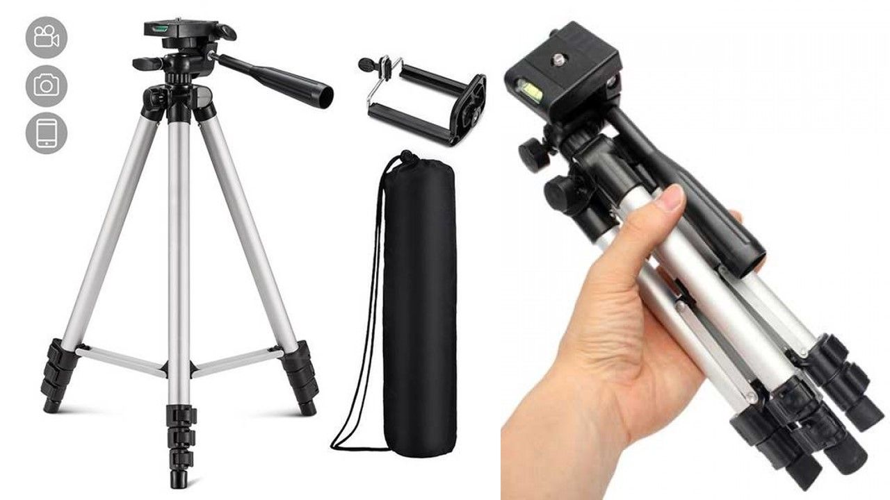 Adjustable Tripod Stand for Mobile Phones and Cameras with Mobile Holder, Portable DSLR Stand for Vlogging, Universal Silver…