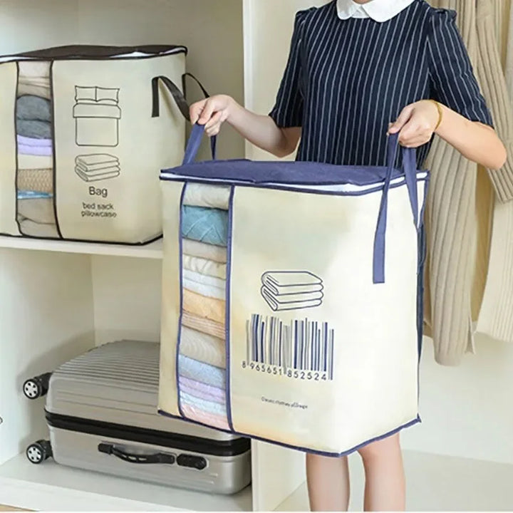 Large Non-woven Portable Clothes Storage Bag Clothing Organizer - 120 gsm (Random color)