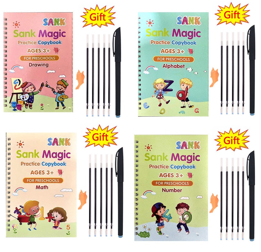 Sank Magic Practice Copybook Set – 4 Books + 5 Refills with Pen for Kids