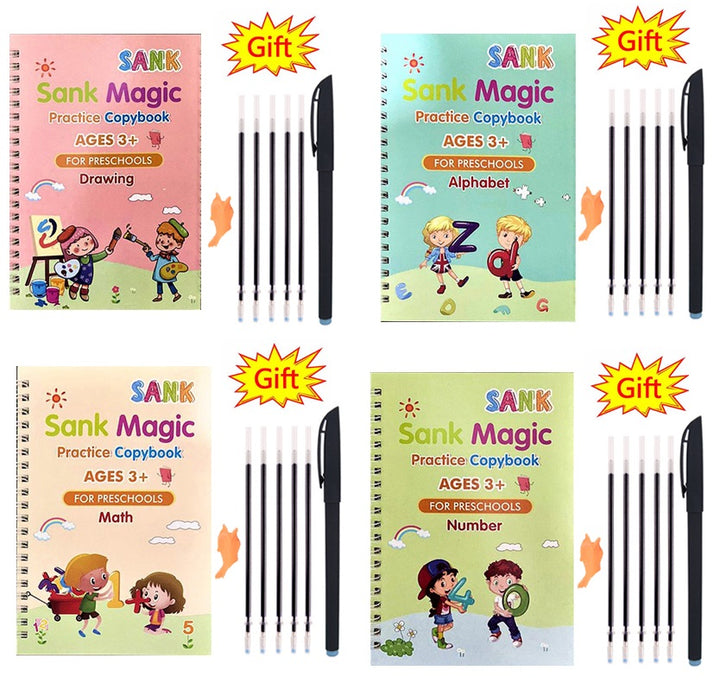 Sank Magic Practice Copybook Set – 4 Books + 5 Refills with Pen for Kids