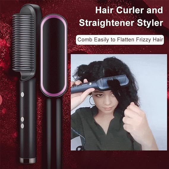 Hair Straightener Brush Curling Comb 2 In 1 Hair