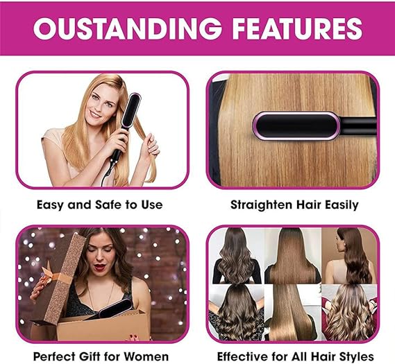 Hair Straightener Brush Curling Comb 2 In 1 Hair