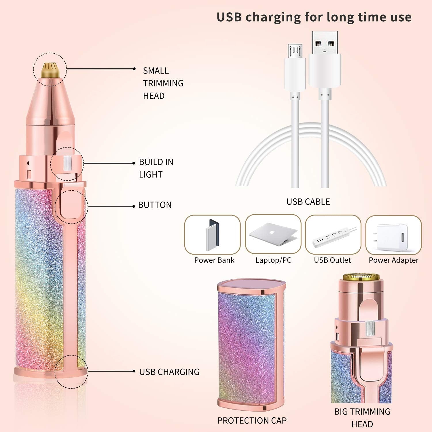 Flawless Facial Hair Remover – 2 in 1 Eyebrow & Peach Fuzz Trimmer (USB Rechargeable)