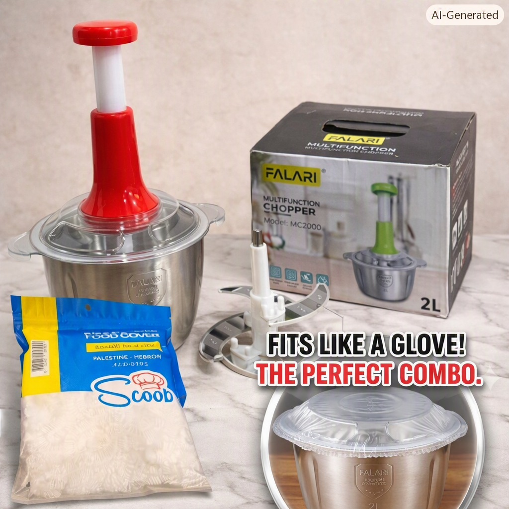 2L Manual Vegetable Chopper & Meat Mincer Combo + 100pcs Stretchable Food Cover Set