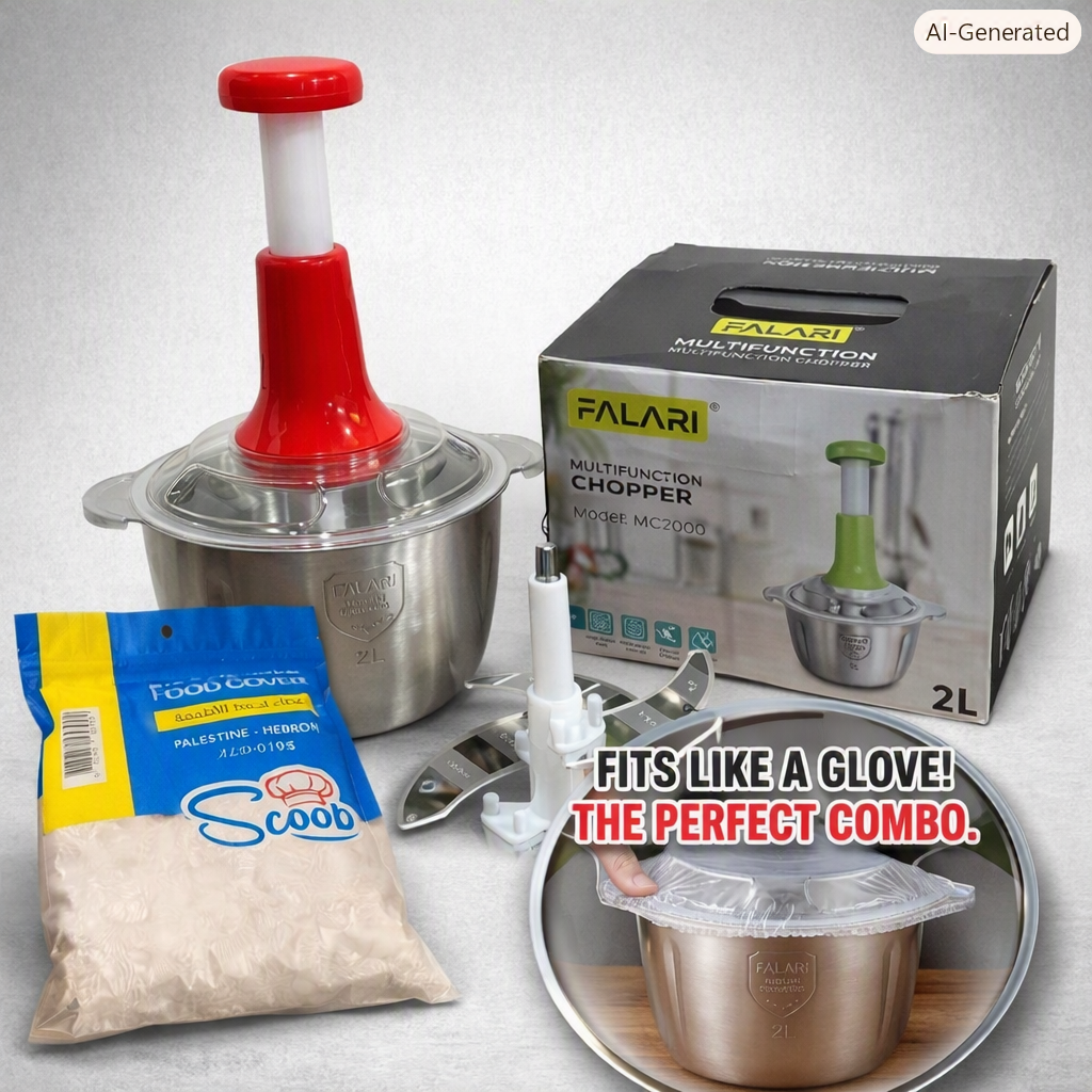 2L Manual Vegetable Chopper & Meat Mincer Combo + 100pcs Stretchable Food Cover Set