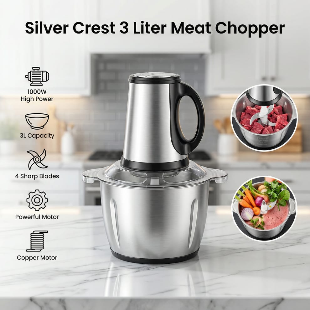 Silver Crest 3L Electric Meat Grinder – Heavy Duty Mincer for Home Kitchen