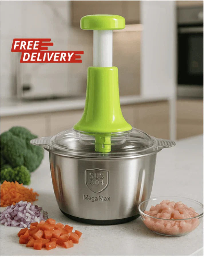 Large 2L Bowl Effortless Vegetable Chopper & Meat Mincer – Manual Hand-Press Food Processor for Fruits, Herbs, Garlic, and O…