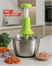 Large 2L Bowl Effortless Vegetable Chopper & Meat Mincer – Manual Hand-Press Food Processor for Fruits, Herbs, Garlic, and O…
