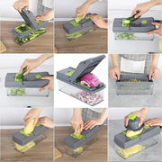 16-In-1 Multifunctional Vegetable Chopper & Slicer with Colander Basket and Storage Container – Heavy-Duty Food Cutter