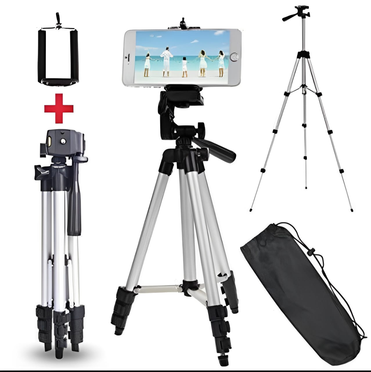 Adjustable Tripod Stand for Mobile Phones and Cameras with Mobile Holder, Portable DSLR Stand for Vlogging, Universal Silver…