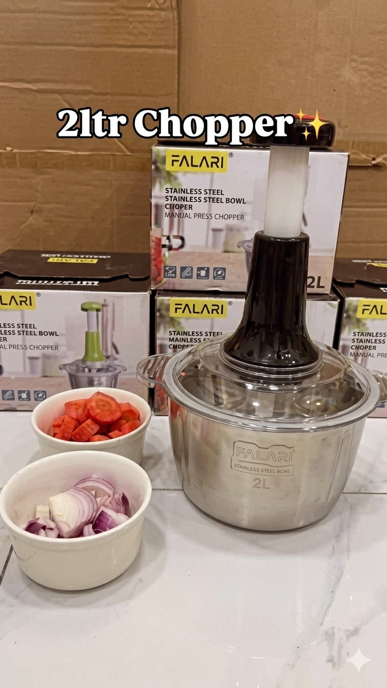 Large 2L Bowl Effortless Vegetable Chopper & Meat Mincer – Manual Hand-Press Food Processor for Fruits, Herbs, Garlic, and O…