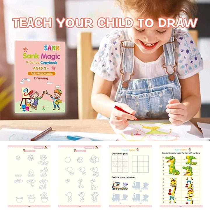 Sank Magic Practice Copybook Set – 4 Books + 10 Refills with Pen for Kids